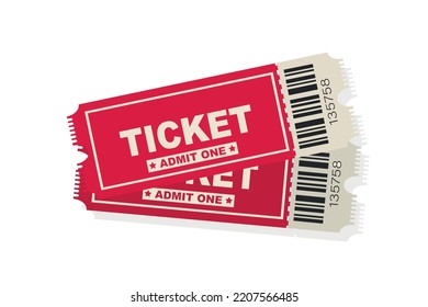 Two vector ticket isolated isolated on white background. Template of ticket card. Ticket for entrance to the event. Vector tickets templates on concert, cinema, theater, play, party, festival