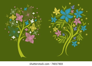 Two vector trees made from decorative flower (from my big "Floral collection")
