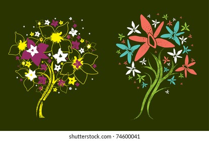 Two vector trees made from decorative flower (from my big "Floral collection")