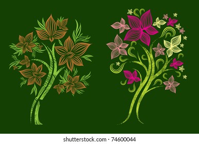 Two vector trees made from decorative flower (from my big "Floral collection")