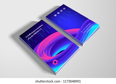 Two vector vertical business cards. Neon twisted shape