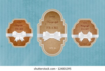 Two vector vintage style cardboard banners with festive silky bow knots