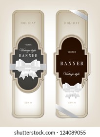 Two vector vintage style cardboard banners with festive silky bow knots - gray and brown
