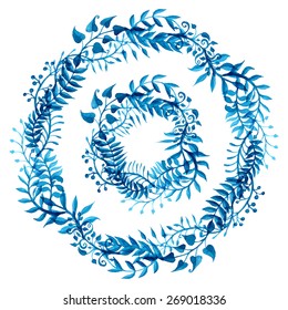 Two vector watercolor frames. Nature round frames isolated on white background.
