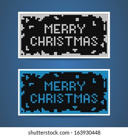 two vector white and blue christmas cards in tetris style