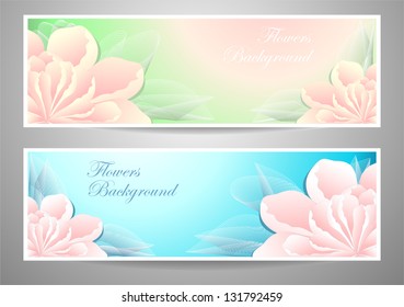 Two vectors flowers banners on green marine background for advertising something