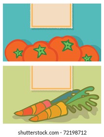 Two vegetable labels - tomatoes and carrots