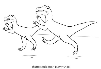 Two velociraptor dinosaur running very fast fun education learning