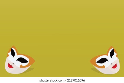 two venice carnival masks on golden background