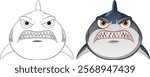 Two versions of an angry cartoon shark