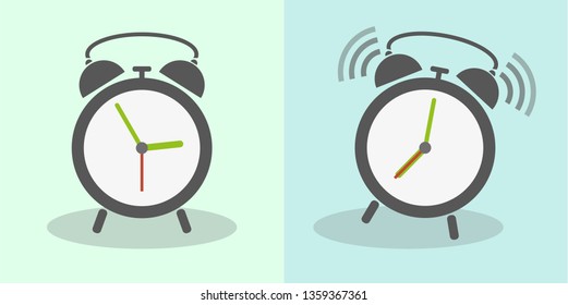two versions of classic alarm clock illustration