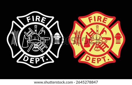 Two versions of a classic fire department emblem are shown. Perfect for firefighter apparel firefighter patches and safety designs.