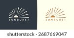 Two versions of a clean, modern sunburst logo featuring a semi-circular sun with radiating rays and SUNBURST text, ideal for branding.