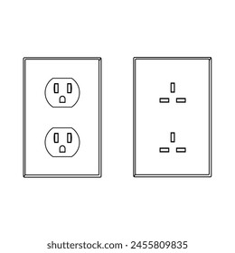 Two versions of electrical power outlets common in North America and the United States in line art vector style