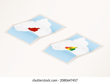 Two Versions Folded Map Bolivia Flag Stock Vector Royalty Free   Two Versions Folded Map Bolivia 260nw 2080647457 