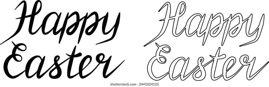 Dos versiones de la inscripción "Feliz Pascua". Letras y contorno. Texto sobre fondo transparente.
