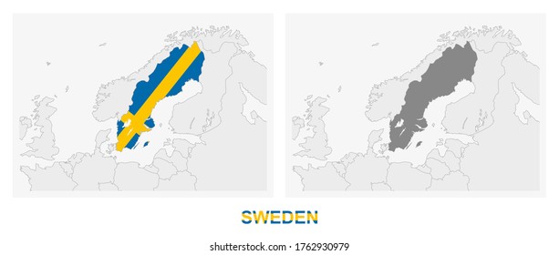 Two Versions Map Sweden Flag Sweden Stock Vector Royalty Free   Two Versions Map Sweden Flag 260nw 1762930979 