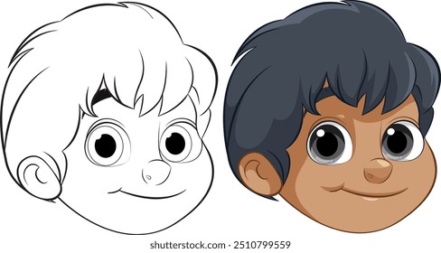 Dos versiones de la cara de un niño sonriente