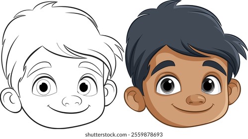 Two versions of a smiling boy's face