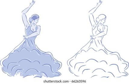 Two versions of a stylized Flamenco dancer