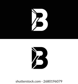 Dos versiones de un logotipo estilizado de la letra B, cada una con fracturas geométricas y un diseño moderno, con fondos en blanco y negro contrastantes.