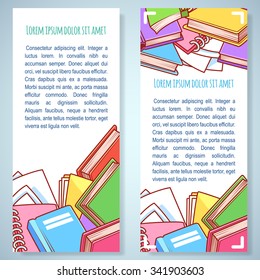Two vertical banner with books and notepads.