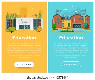 Two vertical banner for web design. School theme with building