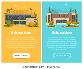 Two vertical banner for web design. School theme with building