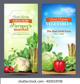 Two vertical banners for farmers market ad. Vector illustration.