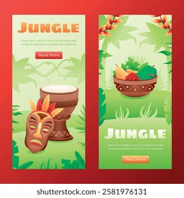 Two vertical banners featuring jungle themes. 