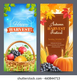Two vertical banners for harvest festival ad. Vector illustration.