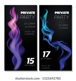 Two vertical realistic smoke banner set with gradient smoke effect and place for text vector illustration