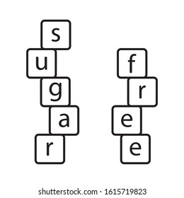 Two vertical stacks of cubes with text sugar free. Linear template for poster. Black simple illustration. Contour isolated vector image on white background. Sweet banner for healthy products
