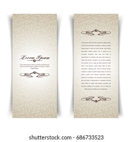 Two vertical vintage beige card with floral design elements