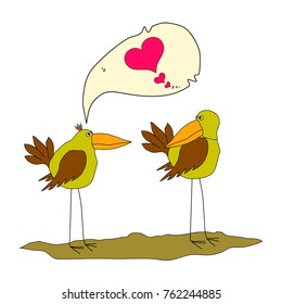 Two Very beautiful bird. Valentine birds.Two funny cartoon birds .Two crazy birds in love.Two love bird couple.