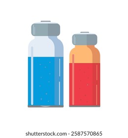 Two vials, one filled with blue liquid and the other with red liquid, perfect for illustrating medical or scientific concepts