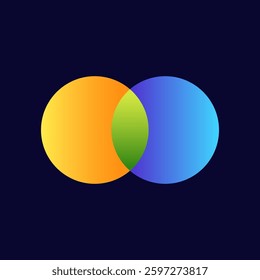 Two vibrant circles overlap, creating a central green area. colors blend harmoniously from yellow to blue.