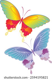 Two vibrant colorful butterflies in a stunning vector illustration Perfect for nature-themed designs decorative artwork and creative projects High-quality detailed and eye-catching

