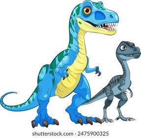 Two vibrant dinosaurs standing together