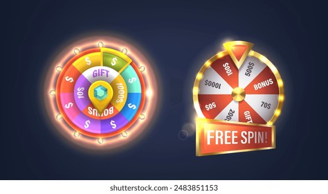 Two Vibrant Game Wheels Offering Various Rewards Such As Cash, Gifts, Bonuses And Free Spin Opportunity