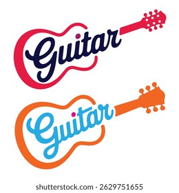 Two vibrant guitar logos, featuring the word "Guitar" stylized to resemble the shape of a guitar