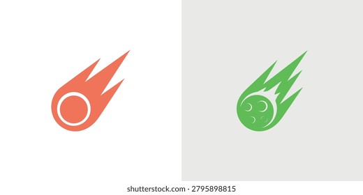 Two vibrant meteor icons featuring red and green flame tails ideal for branding logos, educational materials, and digital design projects