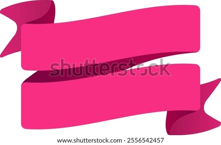 Two vibrant pink ribbons are gracefully waving, creating a sense of celebration and elegance against a clean white backdrop, perfect for adding a touch of festivity to any design