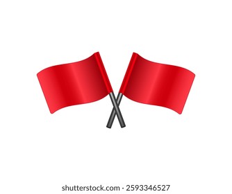 Two vibrant red flags crossed with black poles, standing out against a clear background.