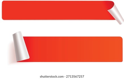 Dos pegatinas de Anuncio Horizontal rojo vibrante que se despegan de un fondo blanco creando espacio para el texto