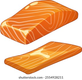 Two vibrant salmon fillets with detailed textures