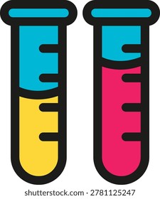 Two vibrant test tubes holding different colored fluids isolated on transparent background ideal for science chemistry or medical concepts.