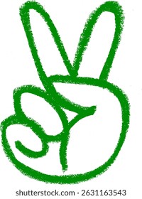 Two Victory Hand Gesture Crayon Chalk Drawing Vector