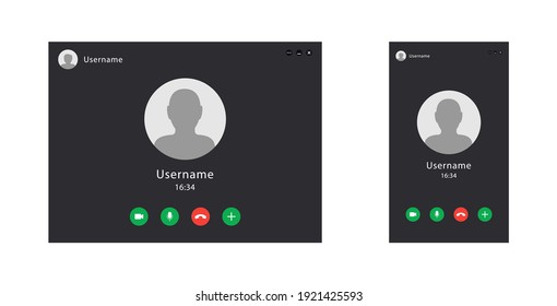 Two video call screens. Application for communication via internet. Set of computer and mobile screens. Vector illustration. EPS 10