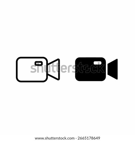 Two video camera icons, one outlined, one solid black, side by side.
